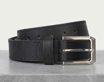 Cinturón de cuero negro para hombre, cinturón de cuero genuino para hombre, cinturón con hebilla clásica, cinturón para vaqueros formal e informal, regalo para él.