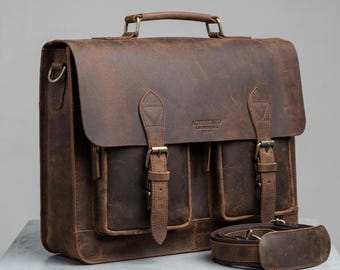 Buffalo Leather Messenger Bag Mens Vintage Laptop Satchel Handmade Crossbody Work Bag