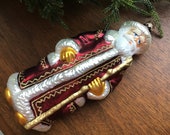Large Glass Santa Father Christmas Ornament in Burgundy Coat with Gold Highlights 7 quot Tall