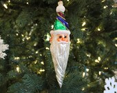 Christopher Radko The Three faces Of Santa Vintage Ornament With Drop Twist Beard In Red, Green And Blue
