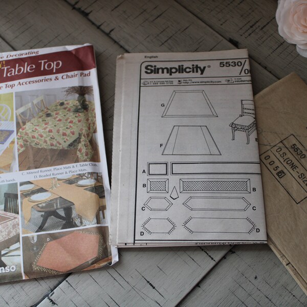 Simplicity 5530 Home decorating Easy Tabletop Accessories AND Chair Pad Pattern Uncut