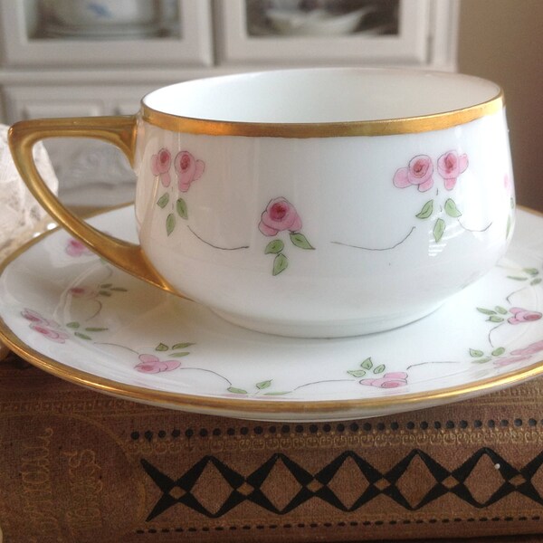 Rosenthal Selb Bavaria Donatello Teacup Simple Pretty Pink Rose Swags and Greenery Gold Trim FREE SHIPPING Vintage