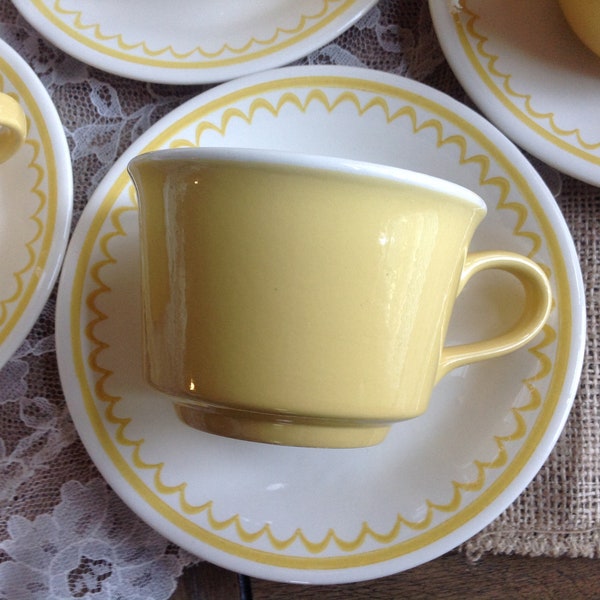 Vintage Yellow and White Cups and Saucers Tea or Coffee       SET OF 7 Cups and 7 Saucers   Click on MORE for details