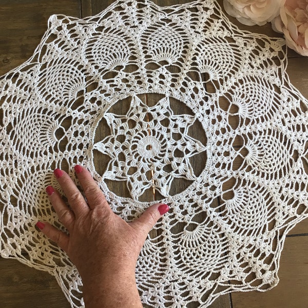 Large Antique White (Not a Stark White) Round Intricate Doily 19.5 inches in Diameter