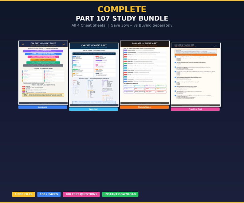 FAA Part 107 Bundle! 4 Study Guides + 100 Question Practice Test| Drone ...