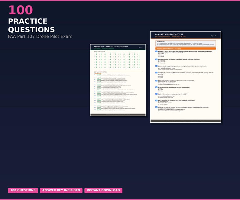 FAA Part 107 Practice Test 100 Questions With Answer Key | Drone Pilot Exam Prep | Remote Pilot ...