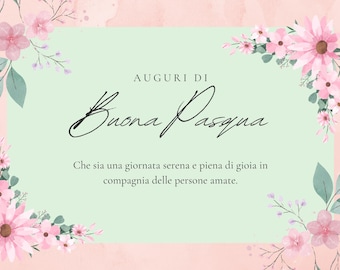 Cartolina buona pasqua stampabile/ Easter card elegante con fiori/ Messaggio di auguri/ Download digitale/ 5 colori differenti inclusi