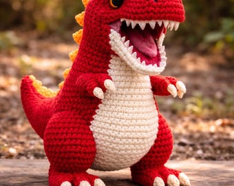 Schema per realizzare un drago T-Rex all'uncinetto / Peluche dinosauro fai da te / Guida PDF per principianti / 23 cm, Guida con struttura in filo metallico, Inglese e tedesco