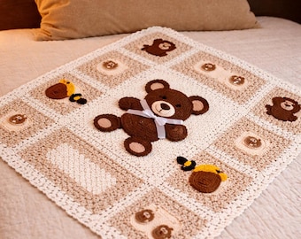 Bear crochet  Blanket Pattern, Patchwork Baby Blanket (39x39) PDF