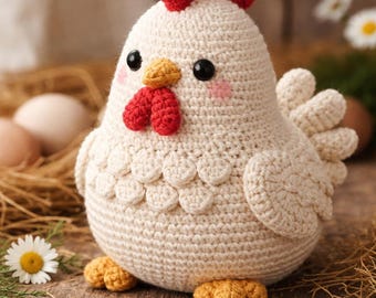 Schema realistico per gallina - Uccello amigurumi da fattoria all'uncinetto da scaricare in formato PDF (inglese, tedesco)