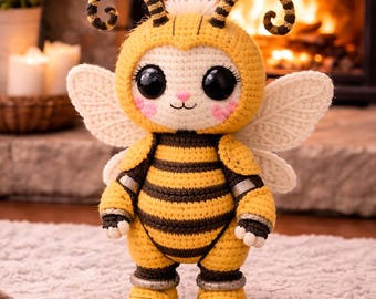 Schema per ape all'uncinetto, Simpatico schema per ape amigurumi all'uncinetto, Schema per bombo all'uncinetto in PDF, Facile e adatto ai principianti,