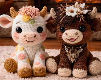 Schema 2 in 1 per mucca all'uncinetto in formato PDF, Mucca Amigurumi in PDF, Schema mucca all'uncinetto in PDF