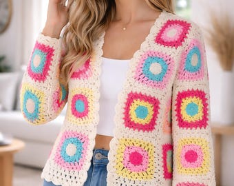 Crochet Cardigan pattern pdf , Summer Circles Jacket, Easy Granny sweater-XS-3XL, Crochet Granny Square , Cardigan Pattern Tutorial