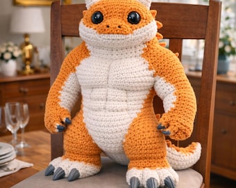 Schema per drago all'uncinetto in PDF, giocattolo fantasy per adulti con drago, dettagli su ali e corna, tutorial Amigurumi 3D cablato, digitale (inglese e tedesco)