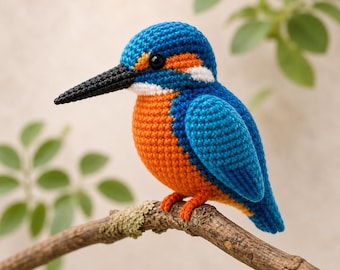 Kingfisher Amigurumi pattern , Kingfisher Crochet Pattern: Amigurumi Bird (PDF Download) Beginner Friendly (Video Tutorail + Pdf )