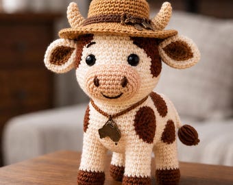 Relastic cow crochet pattern , amigurumi cow crochet pattern , Highland cow crochet pattern , Farm Cow , Multi language  ( Video + Pdf )