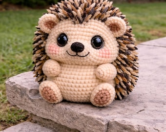 Schema per riccio all'uncinetto in formato PDF – Riccio Amigurumi – Peluche – Download digitale in PDF – (Inglese, Tedesco, Francese e Spagnolo)