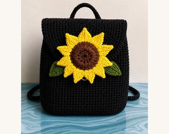 Crochet Sunflower Backpack Pattern pdf , Beginner Bag PDF, Kids Accessory Design , Visual Tutorial  ( English , German , Spanish )