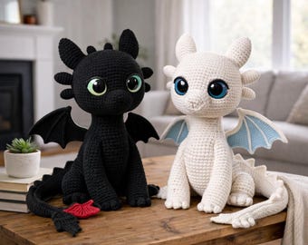 Schema per realizzare all'uncinetto Sdentato, Furia Amigurumi Notte, Giocattolo Drago Fai da te, Schema facile all'uncinetto (inglese, tedesco e spagnolo)