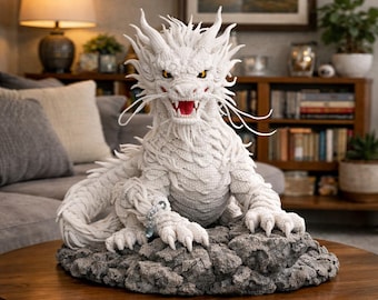 Schema all'uncinetto per drago bianco in PDF, schema fantasy, peluche fai da te, giocattolo drago, regalo fai da te, realistico da 9 pollici (inglese e tedesco)