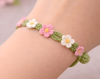 Schema PDF per braccialetto all'uncinetto, fiore regolabile a margherita, fiore all'uncinetto fai da te, per principianti / regalo