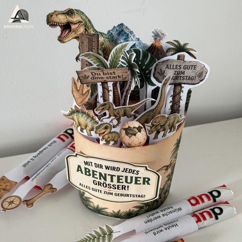 Dino Party Deko und Geschenk in einem mit Duplo Schokolade und Printable Vorlage
