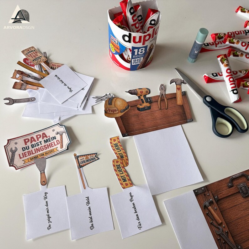 Selbstgemachtes Geschenk für Muttertag und Vatertag mit Duplo Schokolade