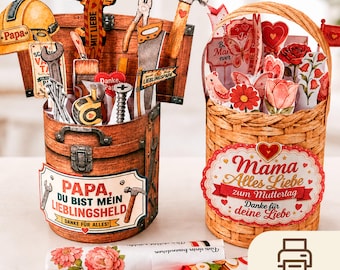 Last Minute Geschenk für Mama und Papa, Muttertag & Vatertag, Duplo Banderole Vorlage Set, DIY Geschenk von Kindern | #120