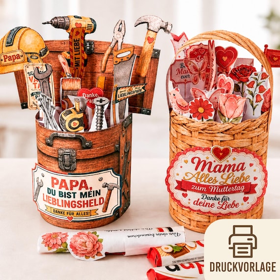 Last Minute Geschenk für Mama und Papa, Muttertag & Vatertag, Duplo Banderole Vorlage Set, DIY Geschenk von Kindern | #120