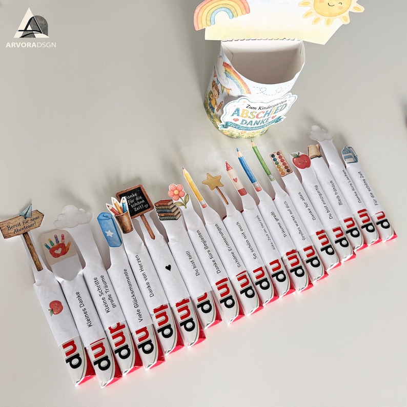 Kita Abschied Geschenkidee, süße Duplo Banderolen Vorlage für Erzieherin, Geschenk von Kindern