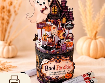 Plantilla imprimible de regalo Duplo de Halloween, envoltorio Duplo para niños, envoltorio de dulces de truco o trato, vaso de regalo imprimible de Halloween
