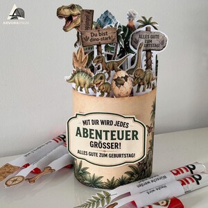 Dino Geburtstag Geschenk mit Duplo Schokolade und selbstgemachter Druckvorlage für Kinder