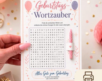 Printable birthday card, birthday puzzle template, word search card PDF, birthday word search instant download | #115