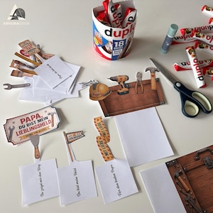 Selbstgemachtes Papa Geschenk mit Werkzeugkasten Box und süßen Duplo Riegeln