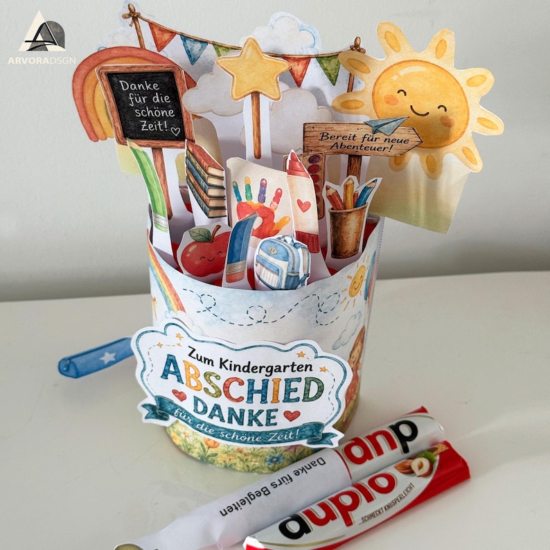 Last Minute Geschenk Kindergarten, DIY Druckvorlage mit Duplo Banderolen für Erzieherin Abschied