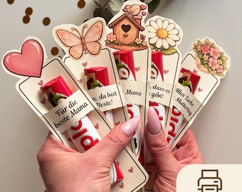 Duplo Banderolen zum Muttertag mit 5 Motiven - Printable Vorlage zum Ausdrucken, DIY Geschenk für Mama, Schoko Verpackung | #114