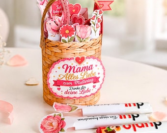 Muttertag Geschenk PDF, Duplo Banderole Vorlage, Muttertagsgeschenk für Mama, DIY Blumen Korb zum Ausdrucken | #116