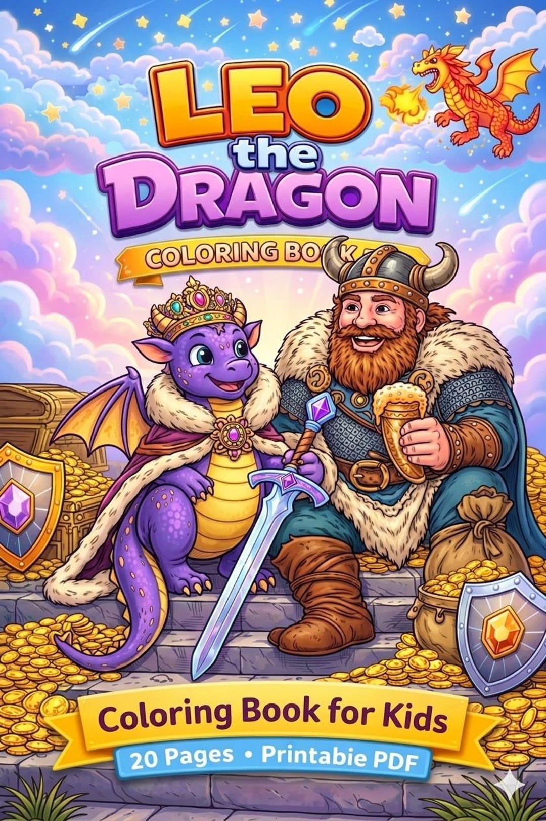 Dragon Coloring Book for Kids, Fantasy Adventure Pages, 20 Printable ...