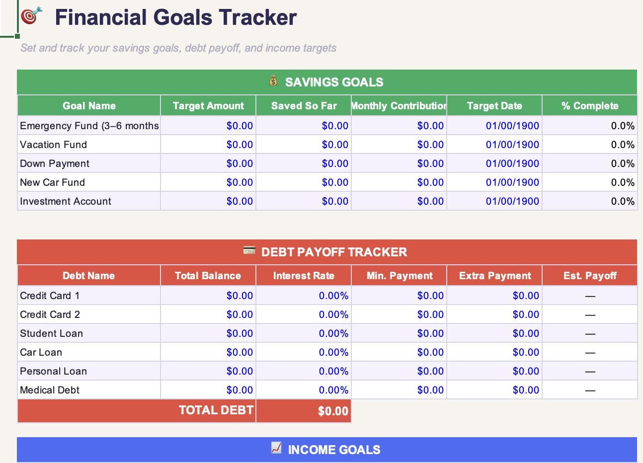 Excel Budget Planner Spreadsheet | Income, Expenses, Savings Goals ...