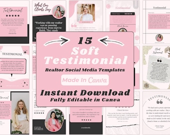Modelli Instagram per testimonianze di agenti immobiliari in rosa / 15 post modificabili per social media immobiliari con Canva / Download digitale