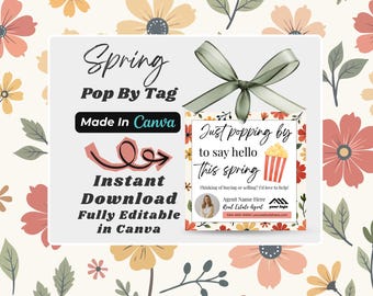 Etichette primaverili Pop By per agenti immobiliari / Popcorn Pop By / Modello Canva modificabile / Etichette di marketing immobiliare / Idea regalo per clienti / Download immediato
