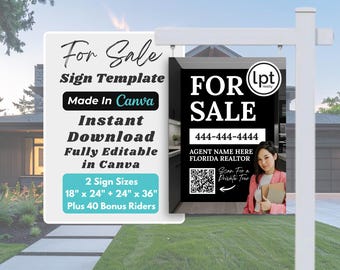 For Sale Sign Template for Realtors | Black and White Canva Real Estate Yard Sign with QR Code | Digital Download