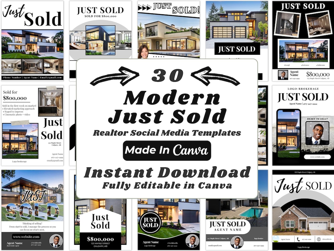 Black and White Just Sold Instagram Templates for Realtors | Editable ...