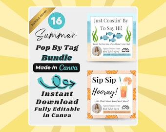 Summer Realtor Pop By Tags Bundle, Editable Canva Real Estate Marketing Tags, Client Gifts, Open House Tags, 16 Designs