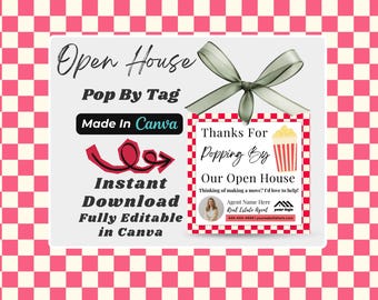 Etichette regalo per open house per agenti immobiliari / Modello Canva modificabile per agenti immobiliari / Etichette regalo di marketing immobiliare a tema popcorn