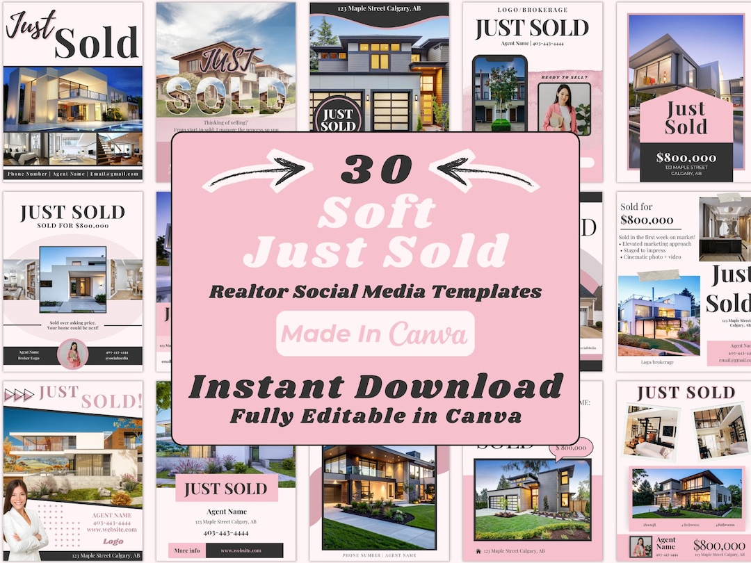 Pink Just Sold Canva Templates for Realtors | Feminine Real Estate ...