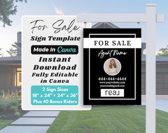 Minimal For Sale Sign Template for Realtors | Black and White Canva Real Estate Yard Sign | Editable Digital Download