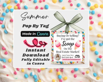 DOWNLOAD DIGITALE / Etichette Pop By estive per agenti immobiliari / Etichette Pop By a tema gelato / Marketing immobiliare modificabile con Canva / Regalo di ringraziamento per i clienti