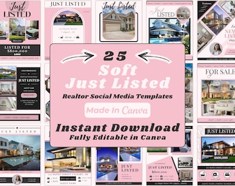 Modelli Instagram rosa "Appena messo in vendita" per agenti immobiliari / Post per social media immobiliari modificabili con Canva / Download digitale femminile