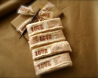 Hand-Stamped LOVE Muslin Ribbon – Vintage-Inspired Craft Ribbon